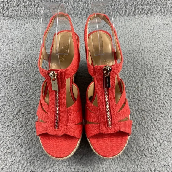 Michael kors berkley Espadrille Wedge‎ Canvas Slingback Womens Sandal Orange Zip - Picture 6 of 16